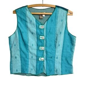 VTG Territory Ahead Blue Astrology Zodiac Vest Tank Top with Button Whimsy Hippy